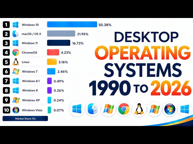 Most Popular Desktop Operating Systems (1990–2026)