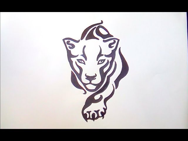 How to draw a Lion face tribal tattoo