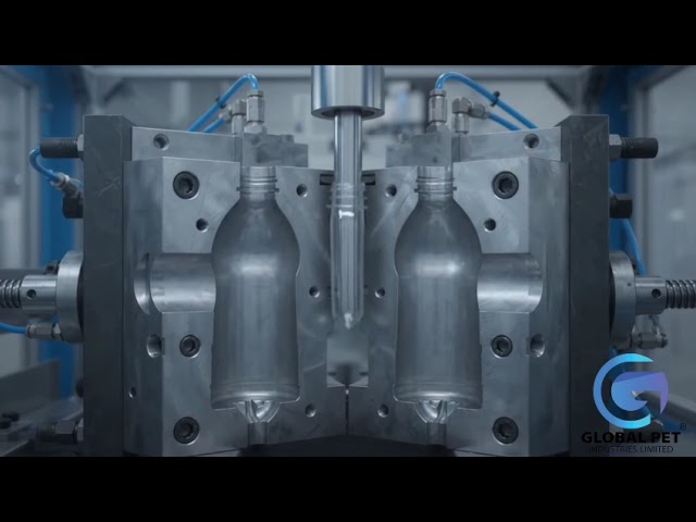 Watch the PET bottle-making process in action with Global PET's blow moulding technology.