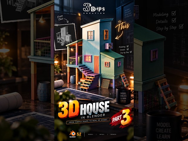 3D House Modeling in Blender 5.2 🏠 | Easy Step by Step Tutorial | Part 3 #shorts