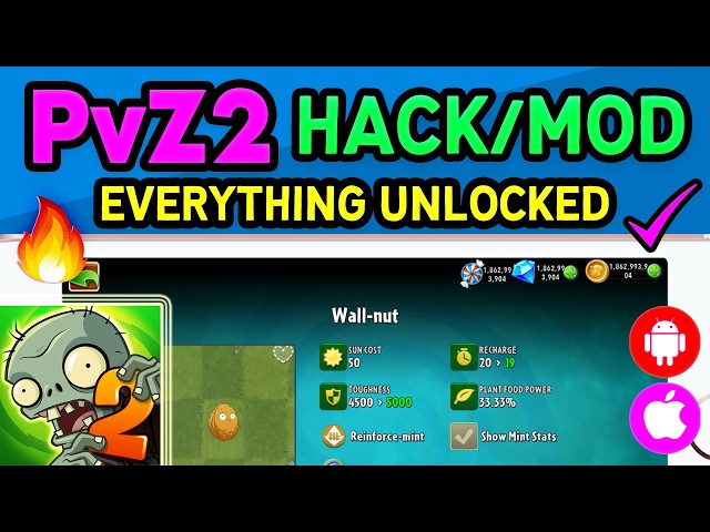 Plants vs Zombies 2 Hack Tutorial 🪴 Get Unlimited Gems/Coins/Plants PvZ 2 Mod Menu Apk [iOS Android]