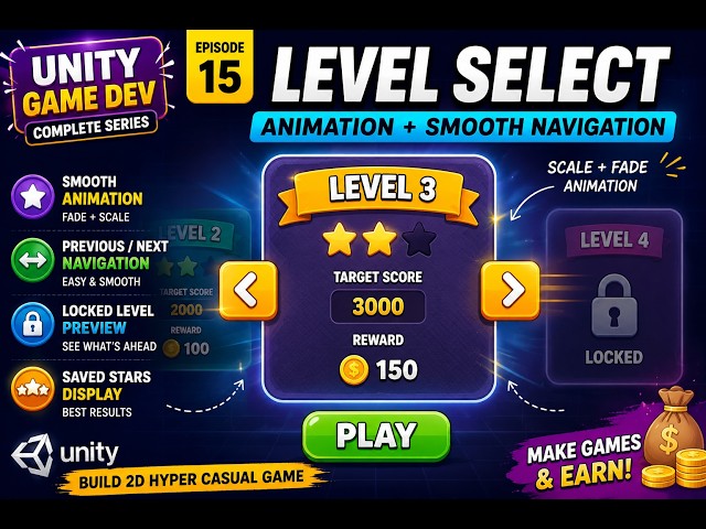 (Ep. 18) Smooth Level Select Animation in Unity 3D 🔥 | Previous/Next Navigation