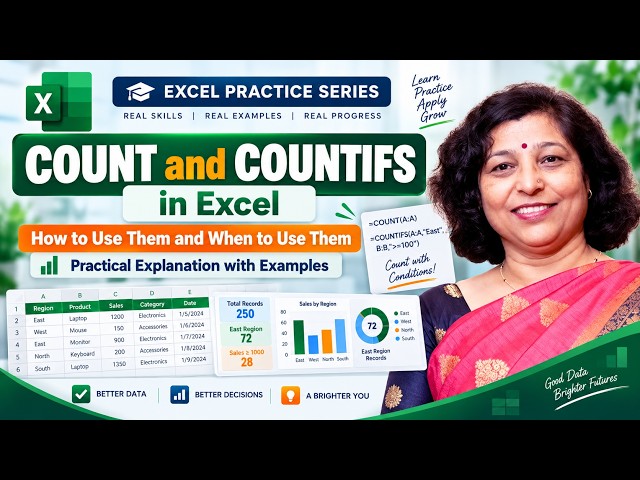7. COUNT & COUNTIFS in Excel | When to Use, Syntax & Practical Examples | Excel Practice Series