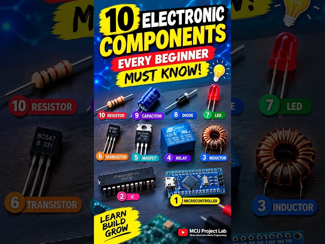 Top 10 Electronic Components Every Beginner Should Know⚡ #arduino #pcb#tech#electronic #engineering