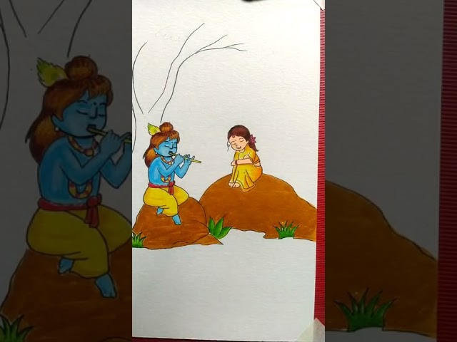 Cute Krishna drawing with Brush pen and colour pencil #krishnaji #god