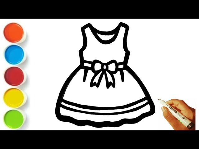 Beautiful dress 👗 Drawing, Painting and Coloring for Kids, Toddlers | How to Draw, Paint Clothes