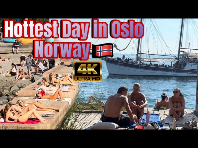 4K Oslo, Norway walk beach tour, Perfect Hot Summer Day, norwegian summer