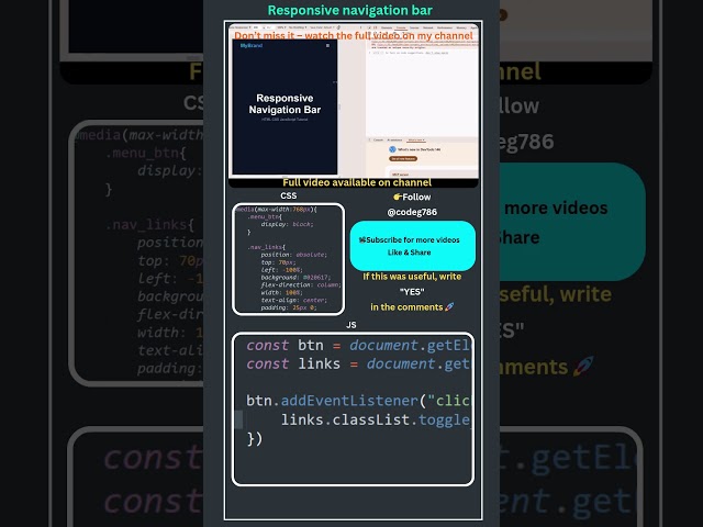 Responsive Navbar 🔥 HTML CSS JS #shorts
