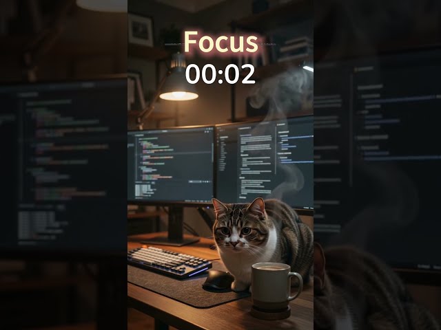 Coding & Chill with My Study Cat 🐈‍⬛ 4H Focus Flow #shorts  #pomodorotimer #relax #viral