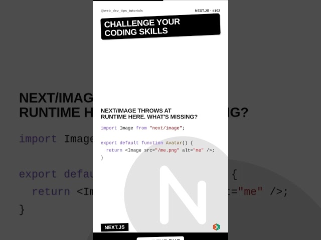 Next.js Image Missing Width Height -- Spot the Bug? #shorts #dailycodepuzzle102
