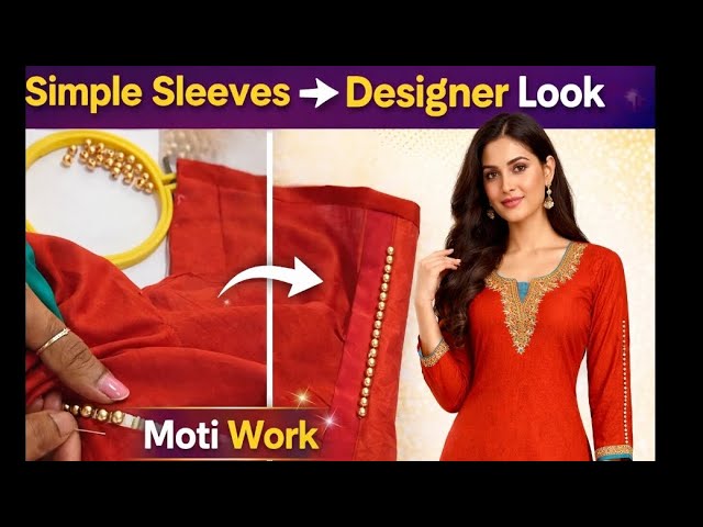 Kurti Sleeves me Moti Kaise Lagaye | Easy Hand Work Tutorial ✨