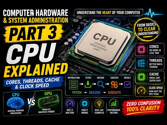 Computer Hardware & System Administration—Part 3 |CPU Explained: Cores, Threads, Cache & Clock Speed