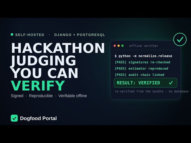 Dogfood Portal: a self-hostable hackathon judge with signed, verifiable results