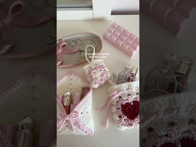 how to turn crochet granny squares into cute pouches and cases for your makeup/accessories🧚🏻