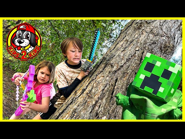 MINECRAFT IN REAL LIFE - Caleb & Isabel Take Down a CREEPER, ENDER DRAGON, GHAST & PIGLIN MOB