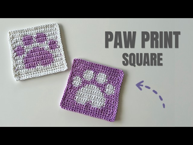 Cute Paw Print Crochet Square | Perfect for Blankets, Bags & More
