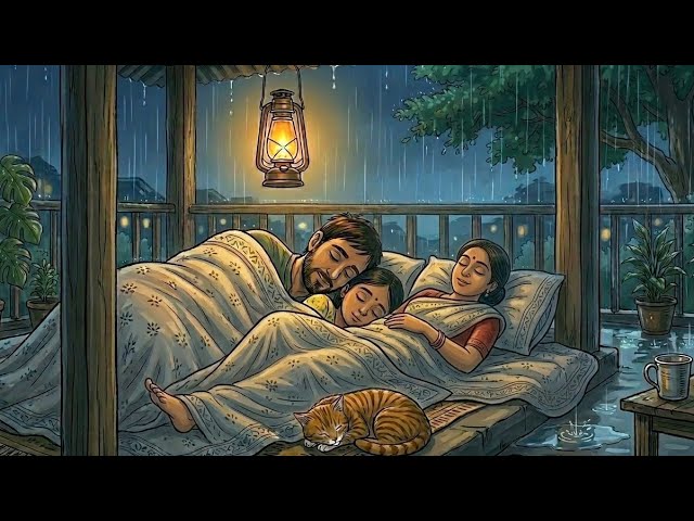90s Village Storm Night 🌧️ Power Cut & Rooftop Sleep | Cozy Rain Story