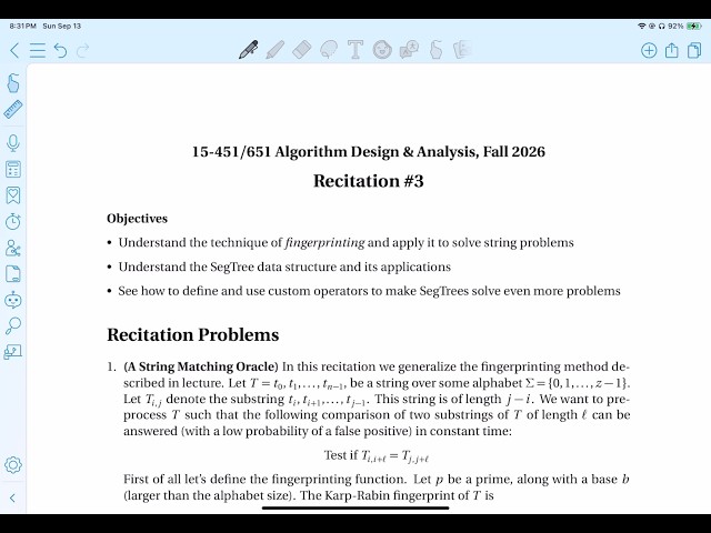 15-451: Algorithm Design and Analysis - Recitation 3