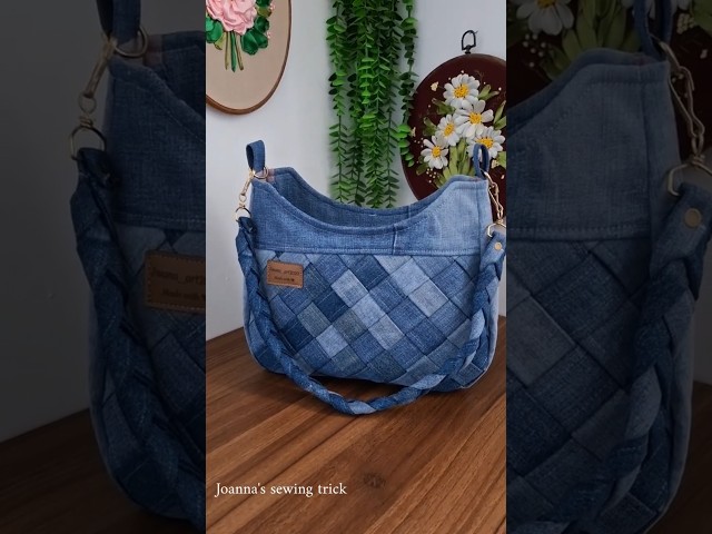 easy way to sew a luxury bag from old jeans:Easy trick for sewing a luxury bag#shorts#totebag