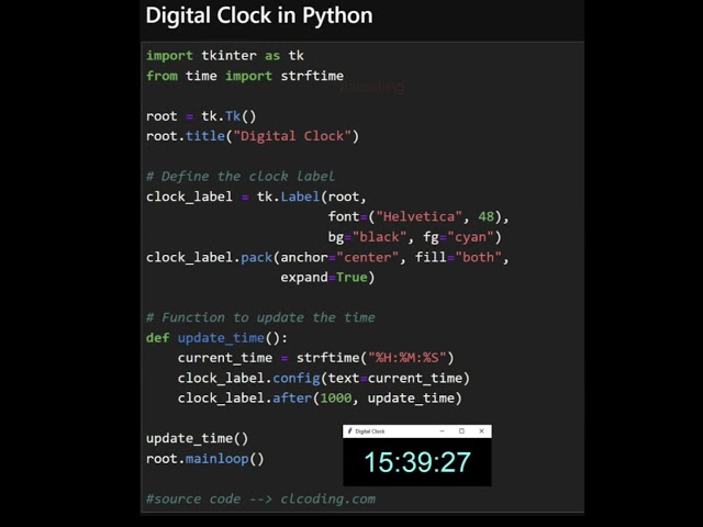 Digital clock in python #ai #python #datascience