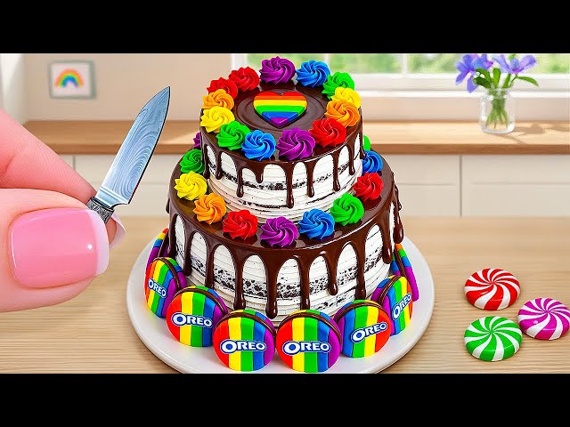 Mini Rainbow Oreo Cake Recipe 🌈🍫 | Satisfying Mini Cake Decorating and ASMR by Tiny Food