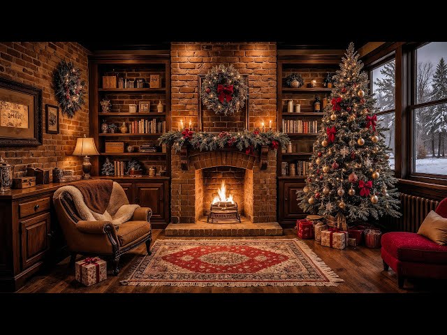Warm Winter Night at Christmas Coffee Shop Ambience 🎄 Smooth Christmas Jazz Music for Happy Holiday