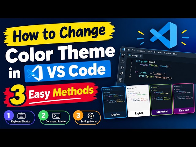 How to Change Color Theme in VS Code | 3 Easy Methods #Dark Light and Monokai