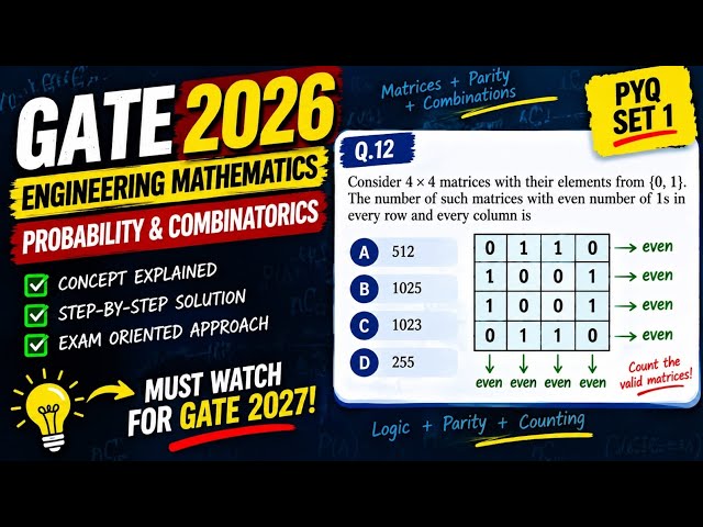 GATE CS 2026 Set 1 | 4×4 Binary Matrix Question | Probability & Combinatorics | GATE 2027