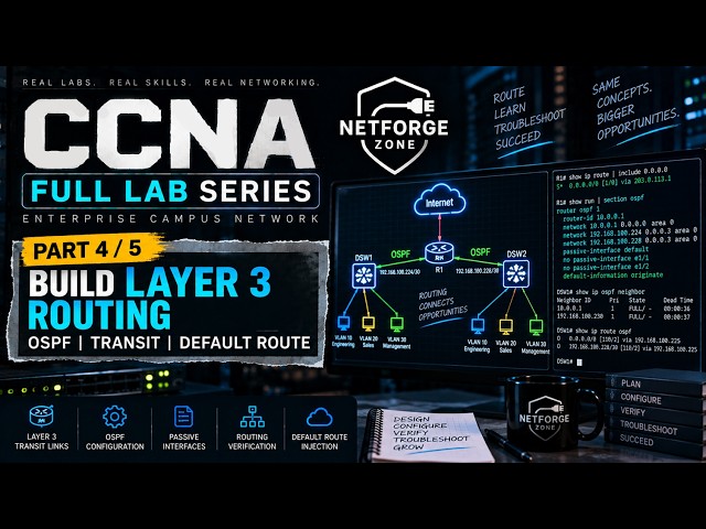 CCNA Full Lab Part 4: Build Layer 3 Routing | OSPF & Default Route Injection