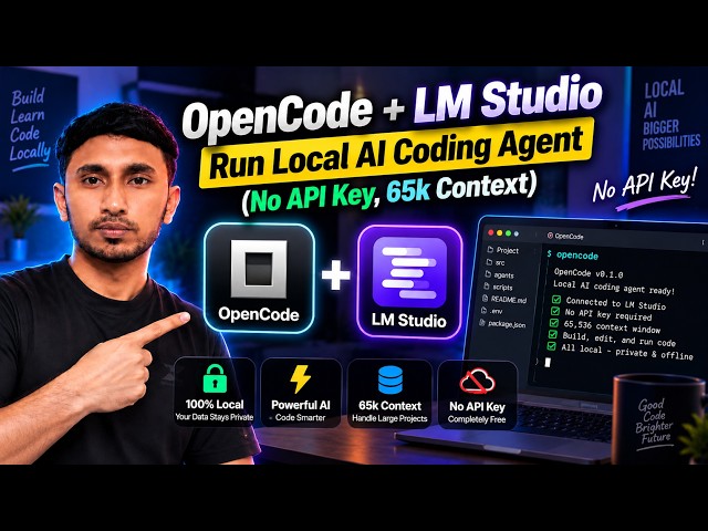OpenCode + LM Studio — Run Local AI Coding Agent (No API Key, 65k Context)