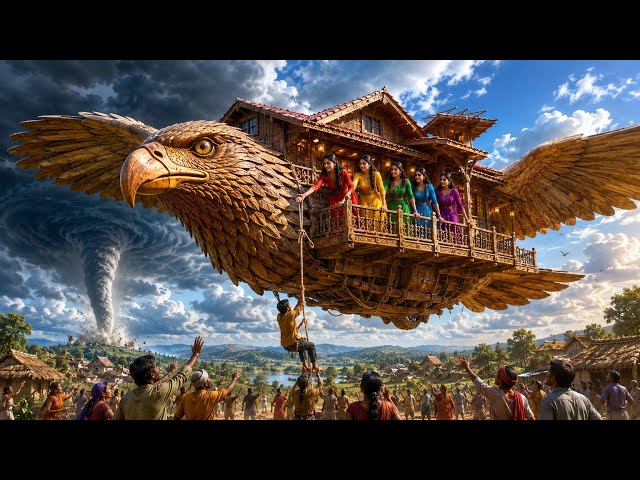 5 Sisters Built a Giant Flying Eagle House to Save Their Village! 🌪️🦅#flyinghouse #village