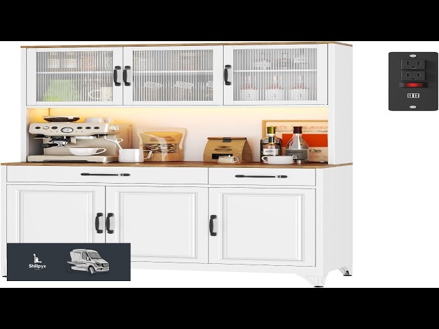 75" Metal Kitchen Pantry Cabinet with Charging Station and Light
