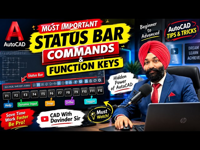 AutoCAD Status Bar & Function Keys 🔥 | F1–F12 Shortcuts Explained | Complete Tutorial #autocad 