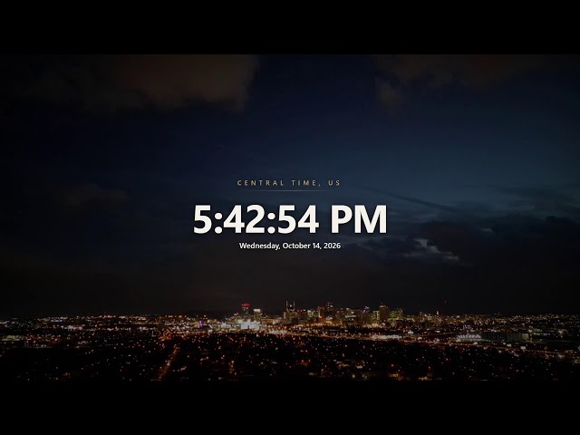 🔴 LIVE Central Time Clock | Current CST/CDT | What time is it now | Relaxing Skyline and White Noise