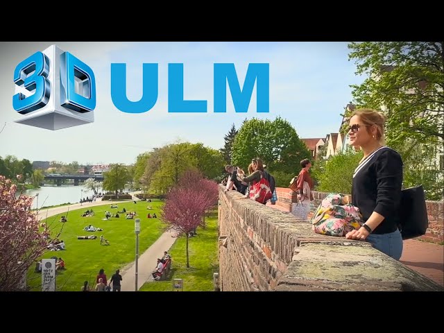 Spring feelings at the riverbanks of the Danube river in Ulm, Germany, 3D version