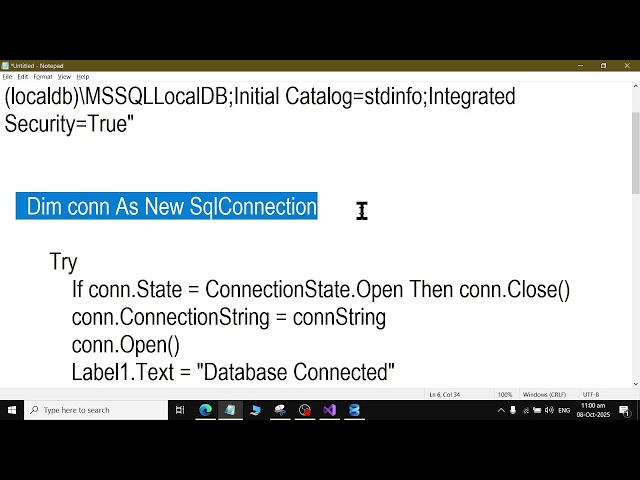 How to Connect Ms Visual Studio VB dot Net with SQL Server