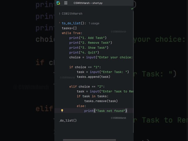 How to make a ToDo List in Python in 30 seconds #cswithharsh #pythontutorial #pythoninhindi #shorts