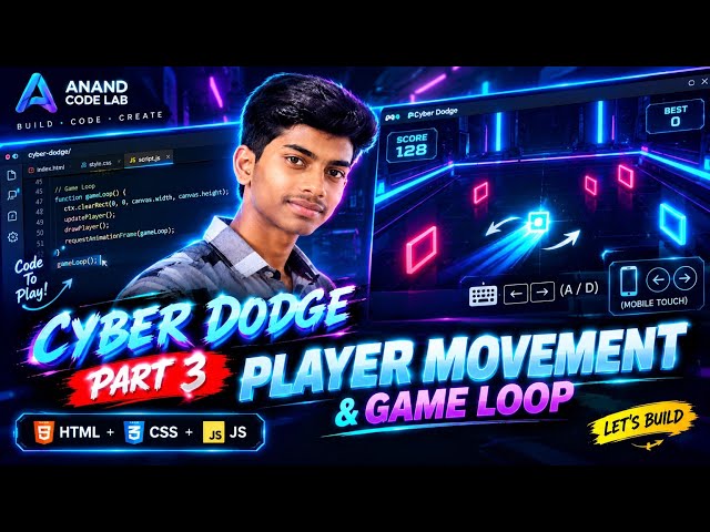 I Built Player Movement & Game Loop in JavaScript 🎮 | Cyber Dodge Part 3 #JavaScript #HTML #Coding 
