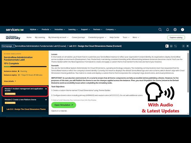 Module 1: Incident management and application access | ServiceNow Administration Fundamentals LabX