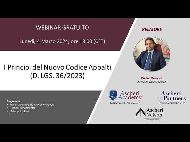 Webinar: I Principi del Nuovo Codice Appalti (D. LGS. 36/2023)