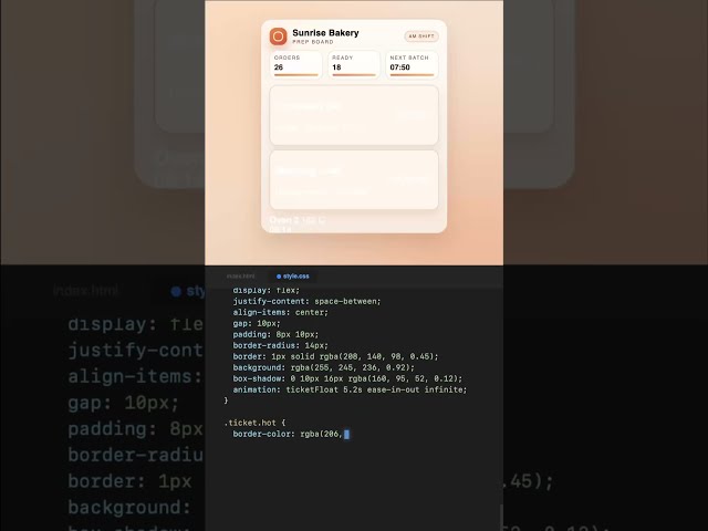 Sunrise Bakery - Dashboard #code #css #shorts