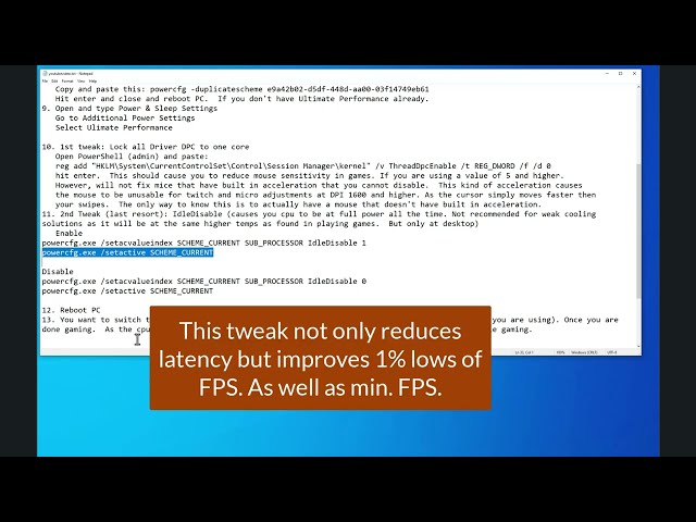 Windows tweaks to lower latency and improve 1% lows
