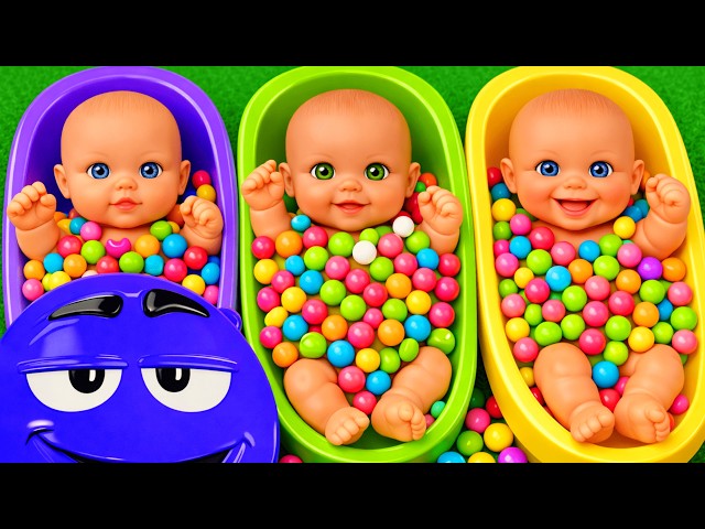 5 Minutes Satisfying with Full of 3 Rainbow BathTubs Candy with M&M's & Magic Slime Cutting Video