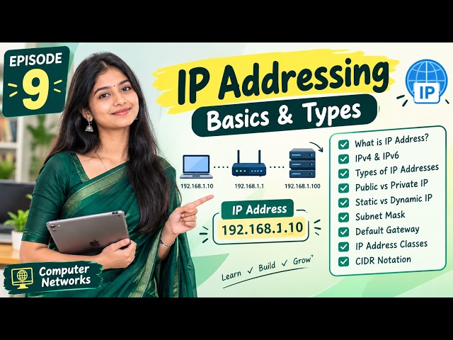 🌐 Computer Networks Ep 9 | IP Addressing – Basics & Types Explained in Telugu 💻 | Networking Basics