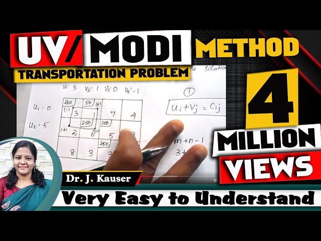 Transportation problem [ MODI method - U V method with Optimal  Solution ] kauserwise
