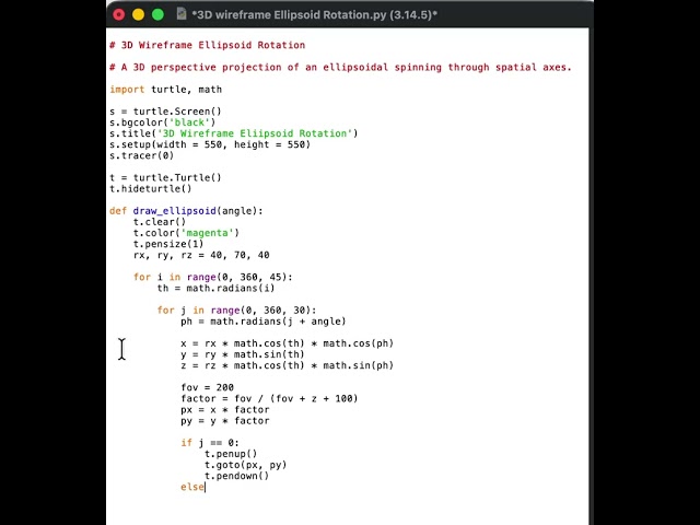 #3D #Wireframe #Ellipsoid #Rotation #python #turtle #coding #fun