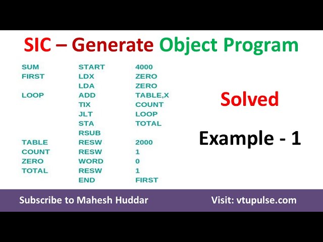 6. Solved Example #1 Convert Assembly Language program to Object Program in SIC by Dr. Mahesh Huddar