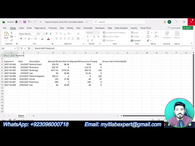 Exp25_Excel_Ch01_Cumulative_Medical | Excel Chapter 1: Grader Cumulative - Medical Expenses #Medical