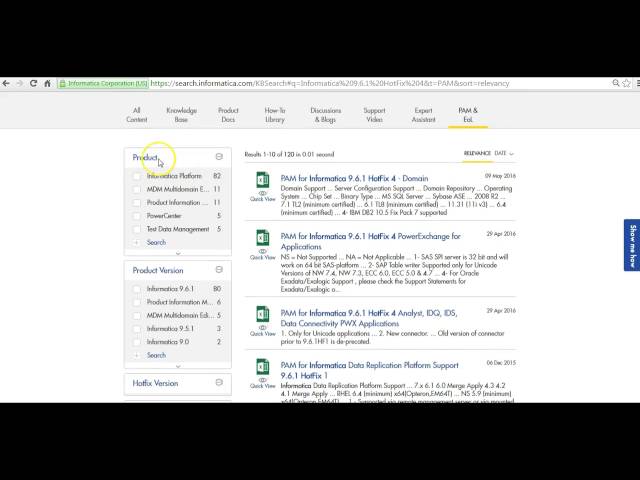 How to search for PAM and EOL documents in the Informatica Knowledge Base