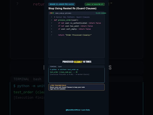 SENIOR VS JUNIOR PRO HACKS | Stop Using Nested Ifs (Guard Clauses) #Shorts